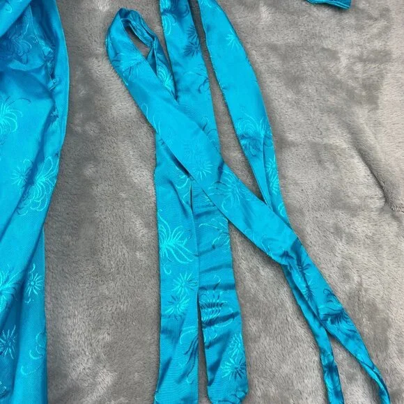 Vintage Golden Bee Teal Blue Chinese Kimono Robe Dress Women's Large - Picture 5 of 10